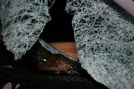 Smashed car windshield 